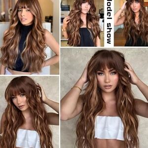 AISI Queens Elegant Wavy  Brown Hair Wig